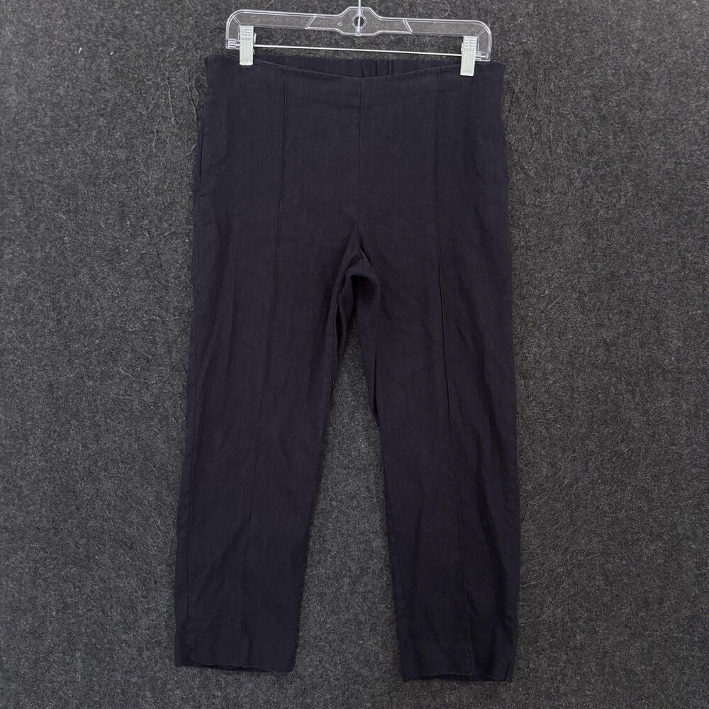 J Jill Linen Stretch Pants Women's Small Navy Blue Ankle Tapered Pull On Casual